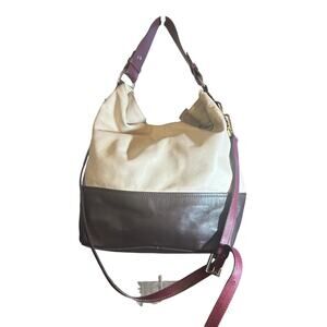 Elisabetta Yang Leather Crossbody Shoulder Bag Cream Brown Burgundy
